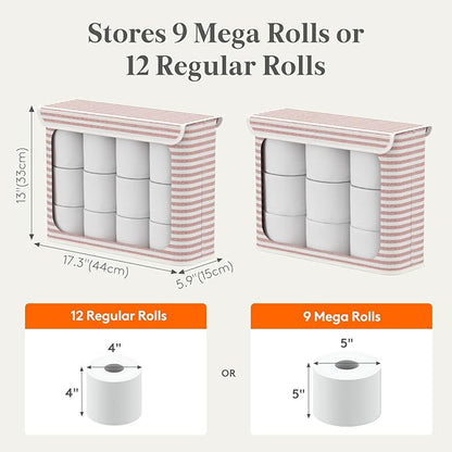 Lifewit 22L Toilet Paper Storage Holder for 9 to 12 Rolls, Foldable Fabric Toilet Paper Basket with Lid, Freestanding Bathroom Tissue Storage and Organization for TP, Towels and Toiletries, Pink