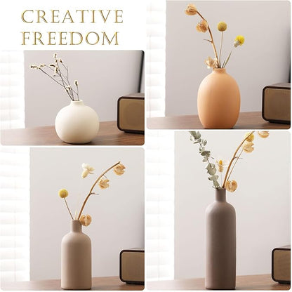 Ceramic Vase Set of 4 - Handcrafted Ceramic Vases for Home Decor & Shelf - Modern Farmhouse Decor for Kitchen, Office, Bedroom & Living Room Decorative Objects for Mantel, Table Centerpieces