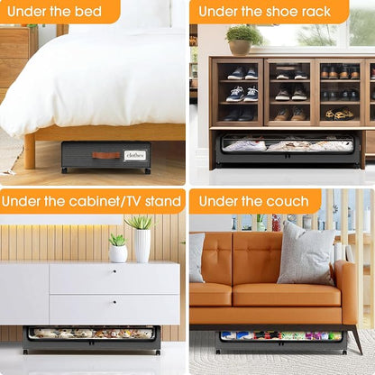 SpaceHacks Under Bed Storage with Wheels 3Pack Storage Containers with Clear Window&Label Under Bed Drawers Rolling Under Bed Storage for Clothes,Shoes, Blankets (30.71 x 16.93 x 6.69 in, Dark Grey)