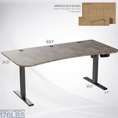 VIVO Electric 63 x 32 in Standing Desk, Touch Screen Adjustment, 220 lb Frame Support, 2E Series, Reclaimed Wood Top Black Frame, DESK-KIT-2EBP