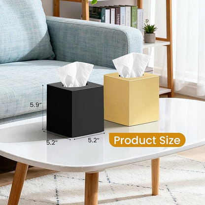2 Pack Tissue Box Cover, Square Acrylic Tissue Holder, Decorative Facial Tissue Box Vessel Cube Paper Organizer Dispenser for Bathroom Office, Night Stand, Desk, Car, Vanity, Countertops, Gold