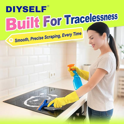 DIYSELF 1 Pack Plastic Razor Blade Scraper with 5 Pcs 4-Inch Plastic Razor Blades, Plastic Scraper Tool for Cleaning, Gasket and Decal Remover for Glass, Stovetop, Labels, Stickers & Paint Removal