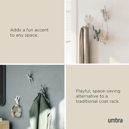 Umbra Buddy Wall Hooks – Decorative Wall Mounted Coat Hooks for Hanging Coats, Scarves, Bags, Purses, Backpacks, Towels and More, Set of 3, Grey
