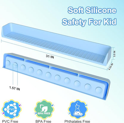 Splash Guard for Bathtub Kids, Longer Silicone Bathtub Water Guard, Toy Tray Caddy Holder for Tub, Bathtub Splash Guard Prevent Water Spills in Bathroom (2.6FT, Blue)