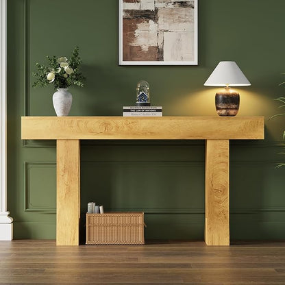 FURSUN 63 Inch Long Console Table with Storage, Narrow Wooden Sofa Table Behind Couch, Farmhouse Entryway Hallway Table for Living Room, Natural Oak