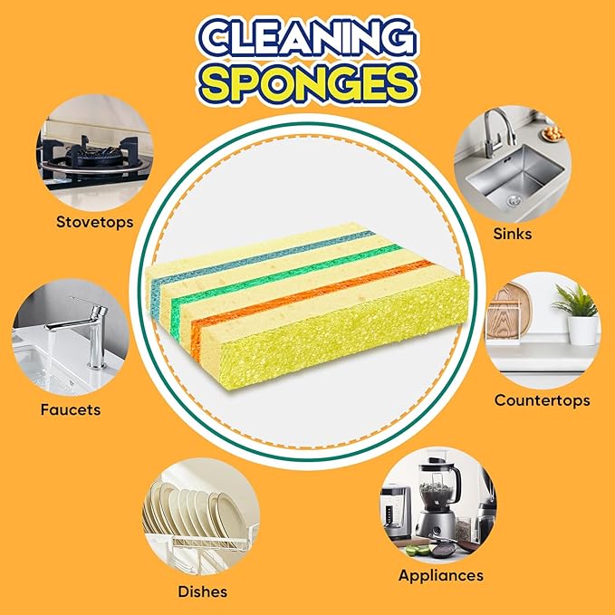 LAUNDRYLUX 12 Pack Scrub Sponge - Temperature-Responsive - 50% More Power & Rinses Cleaner Cleaning Sponges, Multipurpose Dish Sponges for Kitchens, Bathrooms, and Outdoor Use - Patent Pending