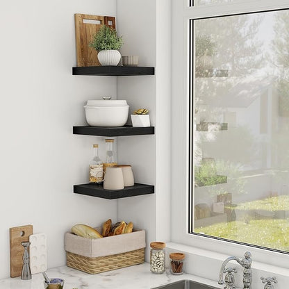 Acovy 12 Inch Floating Shelves, 12" Deep Floating Shelf Wall Mounted, 12" Wall Shelves, Rustic Deep Bookshelf, Extra Deeper Display Shelves & Storage Shelves for Bedroom, Living Room, Set of 3