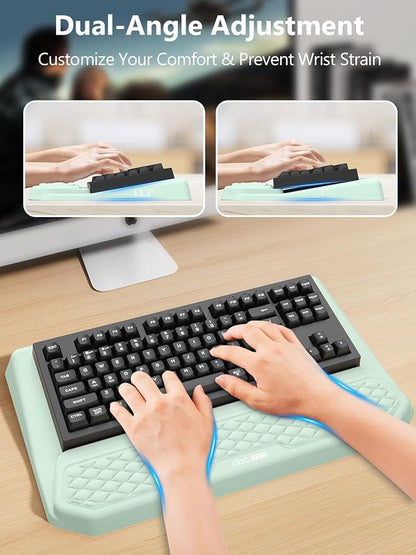 2-in-1 Ergonomic Keyboard Stand with Wrist Rest, Comfy Keyboard Riser Holder with Massage Design, Light Green
