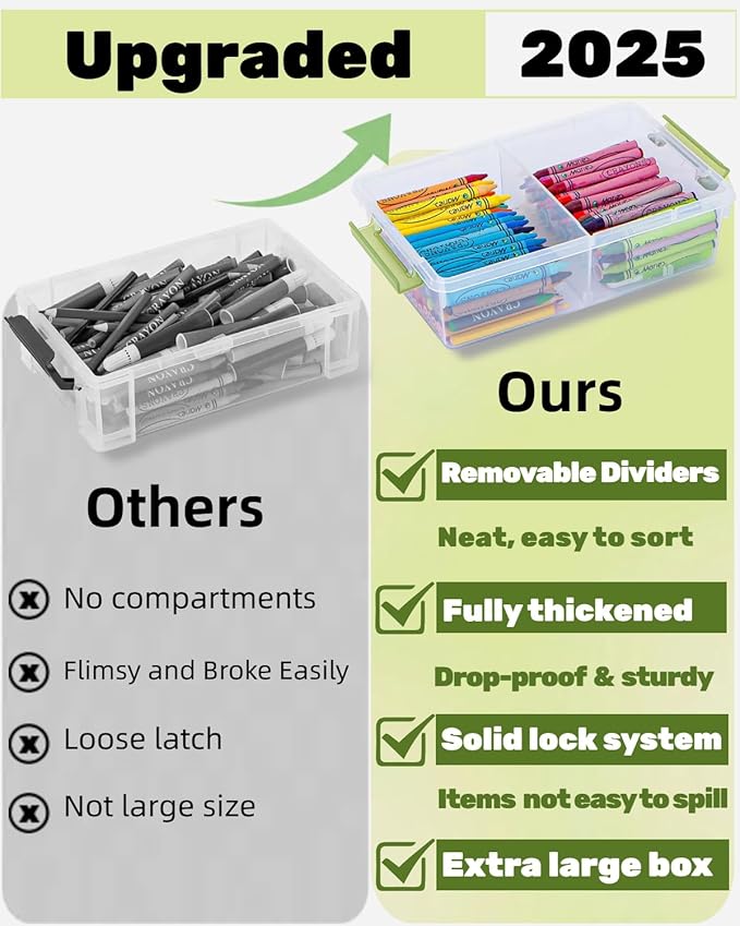 GEOPHIA 12 Pack Extra Large Pencil Box with Removable Divider, Thickened Pencil Case Bulk, Clear Crayon Marker Organizer Stackable Plastic Small Storage Containers for Pen Craft School Supplies, Multi