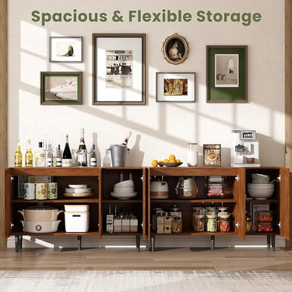 Storage Cabinet, 47.2" Freestanding Buffet Cabinet with 3 DIY Doors and Adjustable Shelf,Modern Sideboard Buffet Cabinet for Living Room,Dining Room,Kitchen,Hallway，Brown