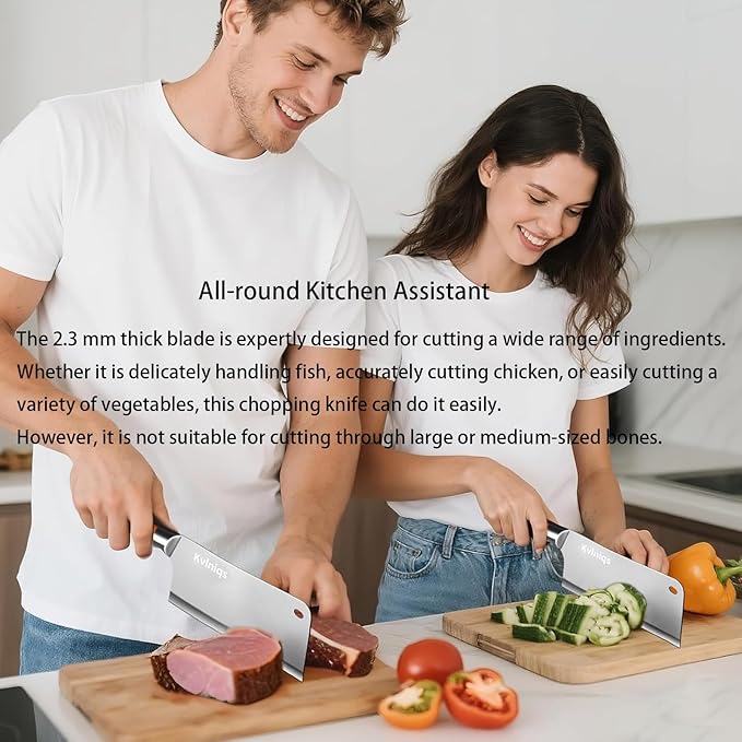 7-inch Butcher Knife Meat Cleaver, Heavy Duty Bone Chopper, Multipurpose Kitchen Chef Knife Chopping Bone, Professional Grade High Carbon Stainless Steel Blade with Full Tang Ergonomic Non-Slip Handle