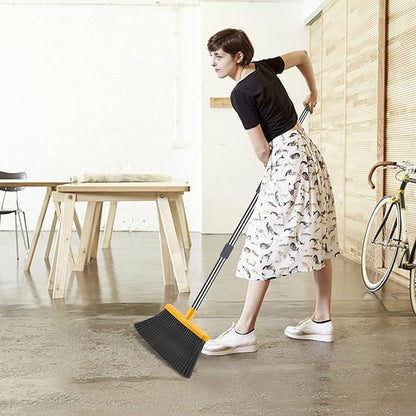 Upgrade Broom and Dustpan Set, Broom with Dustpan Combo Set, Self-Cleaning with Dustpan Teeth, Indoor&Outdoor Sweeping, Stand Up Broom and Dustpan (Gray&Yellow)