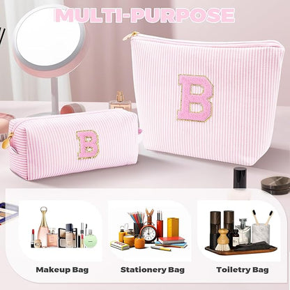 Bridesmaid Gifts Wedding Day - Bridal Shower Gifts,Maid of Honor Gifts,Initials Makeup Bag Set Cosmetic Bag - Pink,B