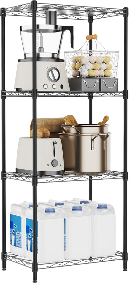 M MZG 4 Tiers Shelf Metal Storage Shelves Wire Rack Closet Organizers with Wheel for Garage Kitchen Bathroom Laundry Black 11.8" D x 17.7" W x 41.9" H