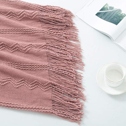 BOURINA Coral Pink Throw Blanket 50 x90 Inches Textured Solid Soft Sofa Throw Bed Runner Knitted Decorative Blanket