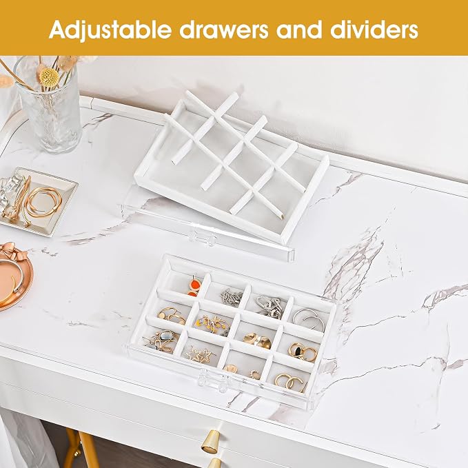 ProCase Earring Holder Organizer Jewelry Box with 10 Drawers, Acrylic Clear Earring Case with Adjustable Velvet Trays for Women - Warmwhite,10 Layers