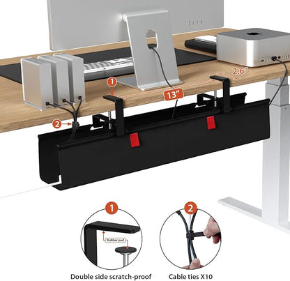 Univivi No Drill Under Desk Cable Management Tray, 28" Cord Organizer for Table, Clamp/Screw Mount Desk Cable Management, Premium Fabric Cable Management Tray for Office, Home