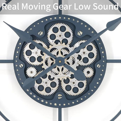 29 Inch Large Wall Clocks for Living Room Decor with Moving Gears,Large Wall Clock Industrial Steampunk,Oversized Metal Analog Wall Clocks for Farmhouse Home Battery Operated