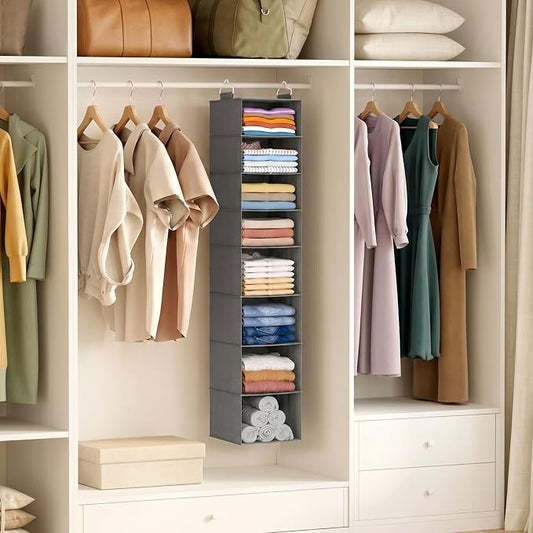 Lifewit 8 Tier Hanging Closet Organizer and Storage for Shelves, 1 Pack Foldable Clothes Shelf with 2 Sturdy Hooks, Sweater/Coat/Shoes Clothing Organization for Wardrobe, Dorm, Bedroom, Gray