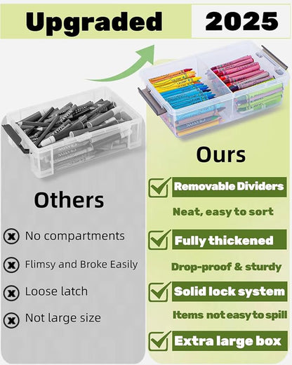 GEOPHIA 12 Pack Extra Large Pencil Box with Removable Divider, Thickened Pencil Case Bulk, Clear Crayon Marker Organizer Stackable Plastic Small Storage Containers for Pen Craft School Supplies(Grey)