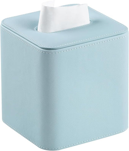 MEIBOOCH PU Leather Tissue Box Cover with Magnetic Closure, Square Tissue Box Holder with Rounded Edges Design (Blue, Square)