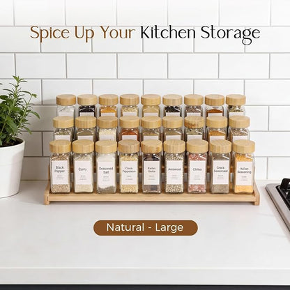 Spice Rack Organizer for Cabinet, 18in Bamboo Tiered Spice Rack，Used for Kitchen Countertops and Food Storage Room Organizer，Specially Designed for Jars and Spice Bottles(Bamboo, L)