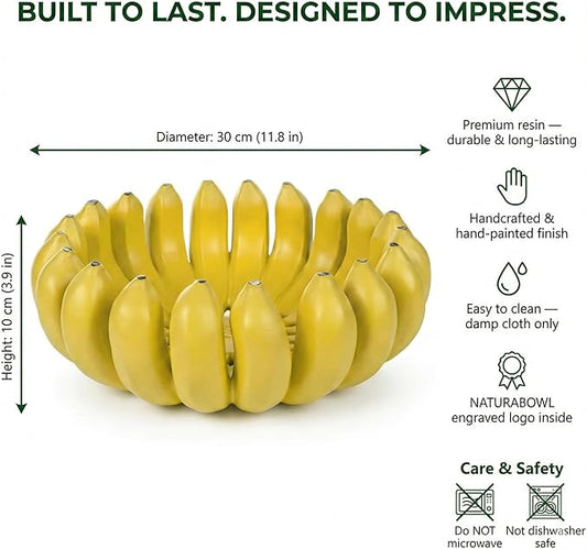 NATURABOWL Banana fruit bowl holder 12 inch Large Basket fruit storage - Centerpiece for Kitchen,Dining Table & Entryway - Home Decor - functional fruit storage - Unique gifts ideas. (Yellow)