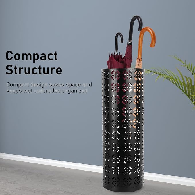 Round Umbrella Organizer Bin, Freestanding Metal Umbrella Holder Umbrella Stand Rack for Entryway, Canes Walking Sticks Holder Rain Collection for Home, Office (S 62x50cm / 24.41x19.69in)