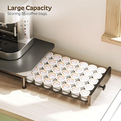 YATINEY Coffee Pod Drawer Holder, Coffee Pod Drawer for K Cup, 35 Capacity Coffee Capsules Storage Organizer, Sliding Mesh Basket, for Home Office, Kitchen, Black KH08BK