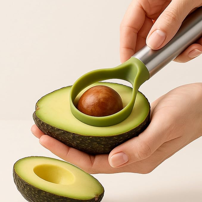 QPQ 2-in-1 Avocado Slicer & Pitter, Stainless Steel Kitchen Tool with Wire End for Scooping, Loop End for Pit Removal, Dishwasher Safe，Stainless Steel Avocado Slicer