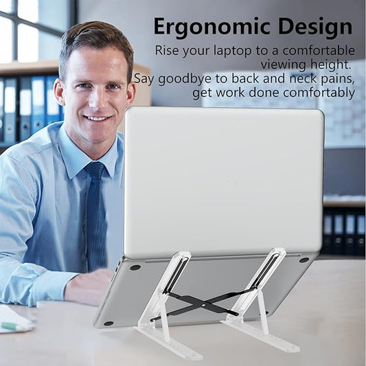 Tonmom Laptop Stand for Desk, Adjustable Laptop Riser ABS+Silicone Foldable Portable Notebook Holder, Ventilated Cooling Notebook Mount Computer Stand for 10-15.6” Laptops,Tablets-White