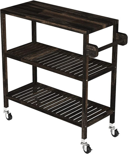 Interbuild 3 Tier Acacia Hardwood Kitchen Cart, Portable Rolling Trolley Cart Kitchen Storage Utility Cart with Towel Rack (Espresso)