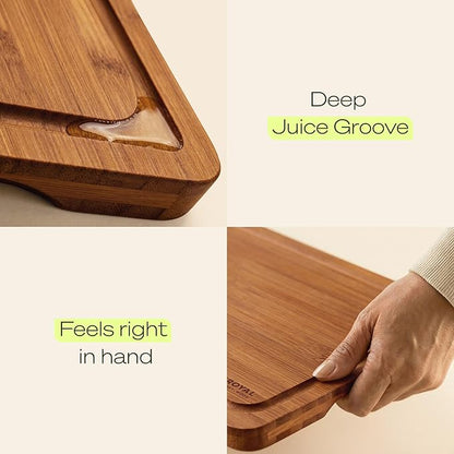 ROYAL CRAFT WOOD Wooden Cutting Boards for Kitchen Meal Prep & Serving - Bamboo Non Toxic Cutting Board Set with Deep Juice Groove Side Handles - Charcuterie & Chopping Butcher Block for Meat (3 Pcs)