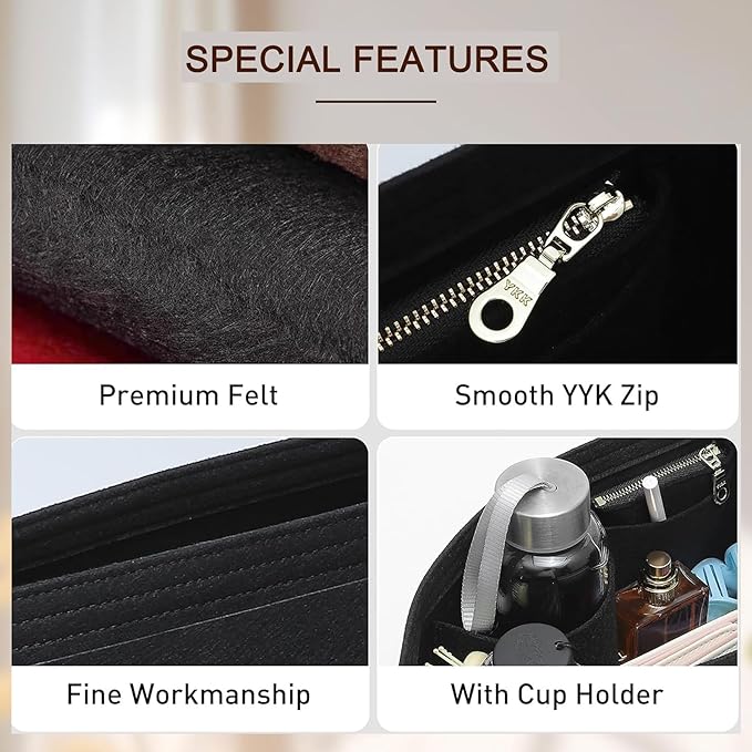 Doxo Felt Purse Organizer Insert Compatible with Longchamp Lepliage Large and More, Felt Bag Liner Keeps Tote Handbags Shaped & Neat (Black,Large)
