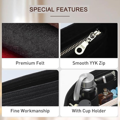 Doxo Felt Purse Organizer Insert Compatible with Longchamp Lepliage Large and More, Felt Bag Liner Keeps Tote Handbags Shaped & Neat (Black,Large)