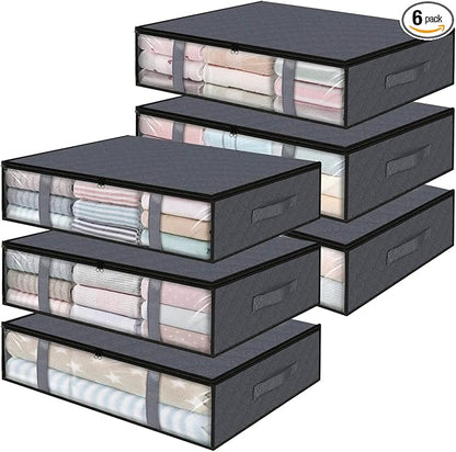 StorageRight Under Bed Storage Bags 6 Pack, 40L Large Clothes & Comforter Storage Containers with Clear Window, Breathable Fabric Organizer for Blankets, Bedding, Seasonal Clothing, Grey