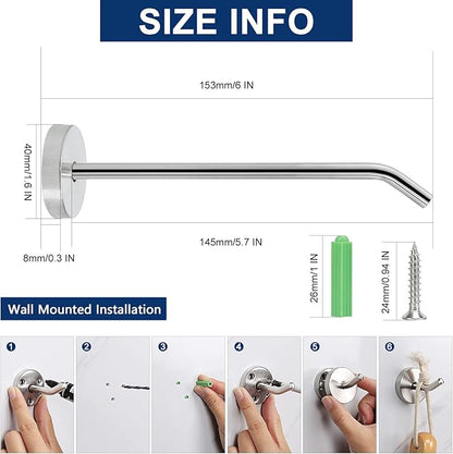 NearMoon Coat Hooks, Wall Mount Hooks for Hanging Hat Hurse Robe, 304 Stainless Steel Heavy Duty Towel Hangers for Bathroom Livingroom Hotel Kitchen Garage, 6 Pack (6 Inch, Brushed Nickel)
