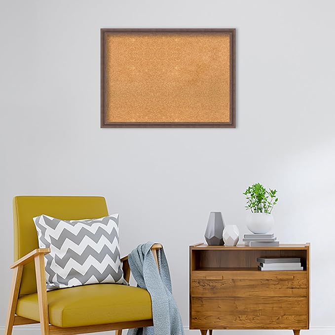 Amanti Art Natural Cork Board for Wall, 22x30 Vision Board with Brown Wood Frame, Medium Corkboard Office Decor for Home Organization, Country Rustic Corkboard Pinboard to Display Items for Home