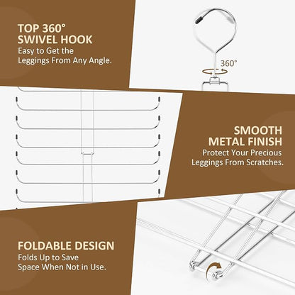 ZEDODIER Legging Organizer for Closet Hanging, Rotatable Yoga Pants Hanger for Women's XS-XL and Girls' Leggings, Holds Up to 20 Pairs Leggings, Space-Saving Closet Organizers and Storage, Silver