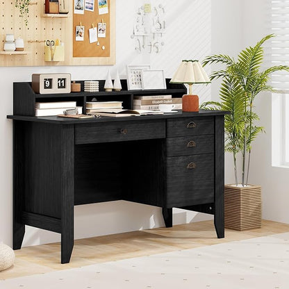 Safeplus 48" Computer Desk with 4 Storage Drawers and Hutch Wood Executive Table for PC Laptop