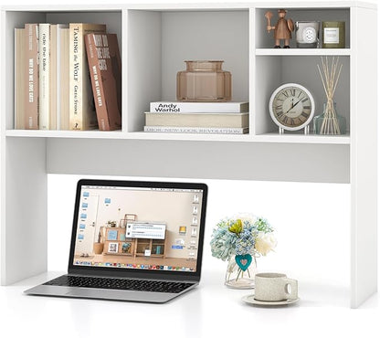 LDAILY Desktop Bookshelf, 2-Tier Office Desk Shelf Organizer with 4 Shelves, 37''L Wood Storage Rack Display Shelf for Office, College Dorm, Bedroom (White)