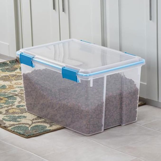 Sterilite 54 Qt Gasket Box, Stackable Storage Bin with Latching Lid and Tight Seal, Plastic Container to Organize Basement, Clear Base and Lid, 1-Pack
