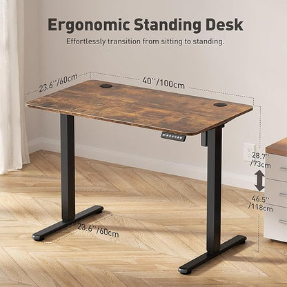 Electric Standing Desk Adjustable Height 40 x 24 Inch, Small Sit Stand Desk, Stand up Desk for Home Office, Computer Workstation (Spliced Desktop,Brown)