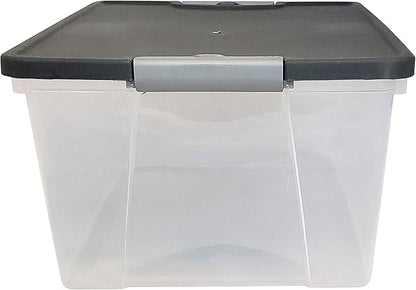 HOMZ 8-Pack Snaplock, Small Clear Plastic Storage Organizer Bins with Lids, 15 Quart, Gray - Stackable Container Boxes for Bedroom, Bathroom, Garage, and Office Organization