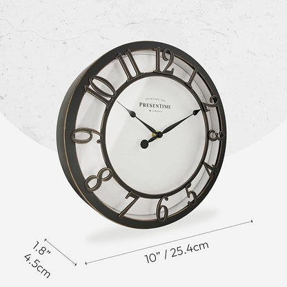 Presentime & Co 10" Farmhouse Series Wall Clock, Vintage Style, Retro Clock, Silent no Ticking, Oil Rubbed Bronze Finish
