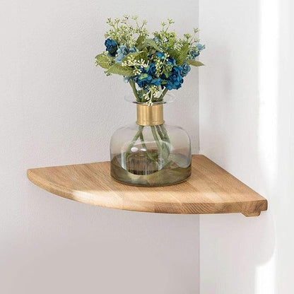 Conamily Corner Shelf, 7inch Solid Oak Wood Floating Corner Shelf Wall Mount Round End Floating Speaker Shelves with Wire Hole for Small Plant Photo Frame for Bedroom Kitchen, Living Room | Wire Hole, Small Plant, Photo Frame, Bedroom, Kitchen, Living ...