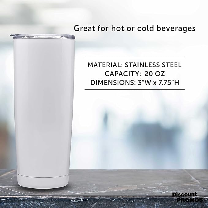 DISCOUNT PROMOS Pipette Stainless Steel Coffee Tumblers 20 oz. Set of 6, Bulk Pack - Double Wall, Perfect for Coffee, Hot Cocoa, Other Hot & Cold Beverages - White