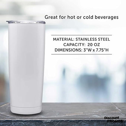 DISCOUNT PROMOS Pipette Stainless Steel Coffee Tumblers 20 oz. Set of 6, Bulk Pack - Double Wall, Perfect for Coffee, Hot Cocoa, Other Hot & Cold Beverages - White