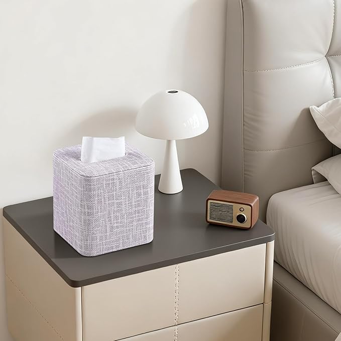 MEIBOOCH PU Leather Tissue Box Cover with Magnetic Closure, Square Tissue Box Holder with Rounded Edges Design (Purple, Square)