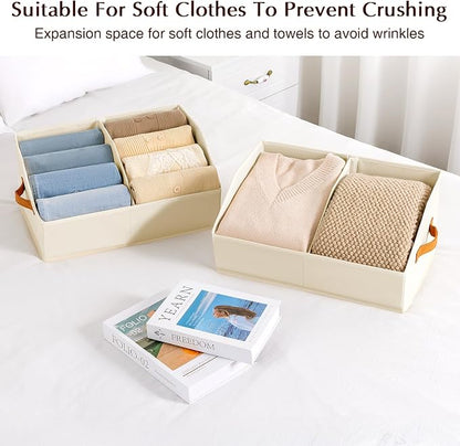Homsorout Closet Organizers and Storage Bins - 6 Pack Collapsible Divided Trapezoidal Cube Storage Bins Baskets with Orange Handle for Organizing Clothes Blankets, Toys, Books, Towels(Beige)